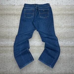 Vintage 90s Guess Jeans 32x30 Straight Dark Wash Denim Black Triangle Logo